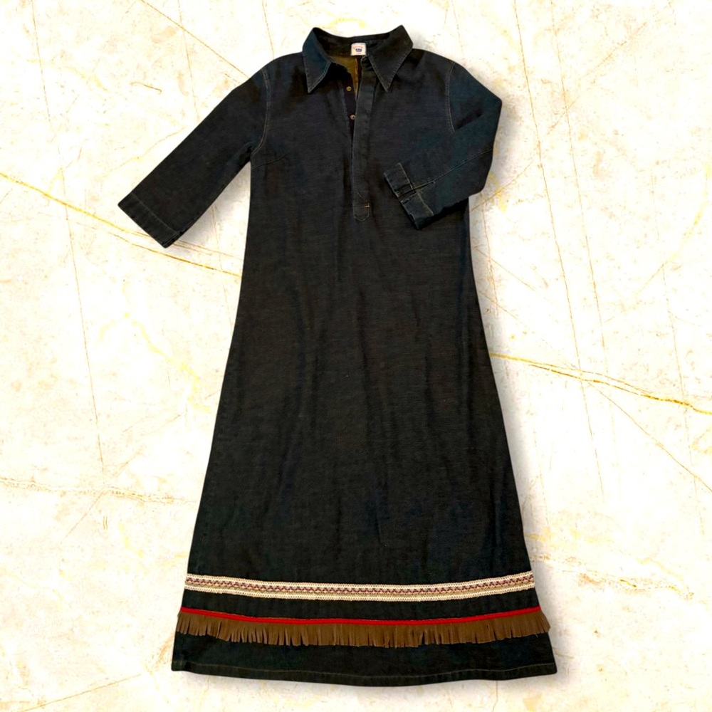 Vintage HM Rocky Midi Aline Western 3/4 Sleeves Denim Jean Dress Size L
